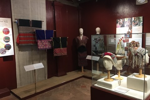 Displays include traditional clothing and headdresses. Photo by: Cindy Fan.
