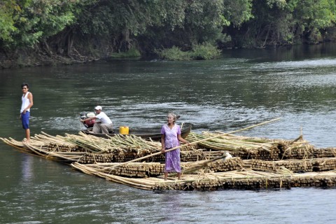 Punted down from the hills by Karen, the rafts are dismantled and the bamboo sold in the village. Photo by: Mark Ord.